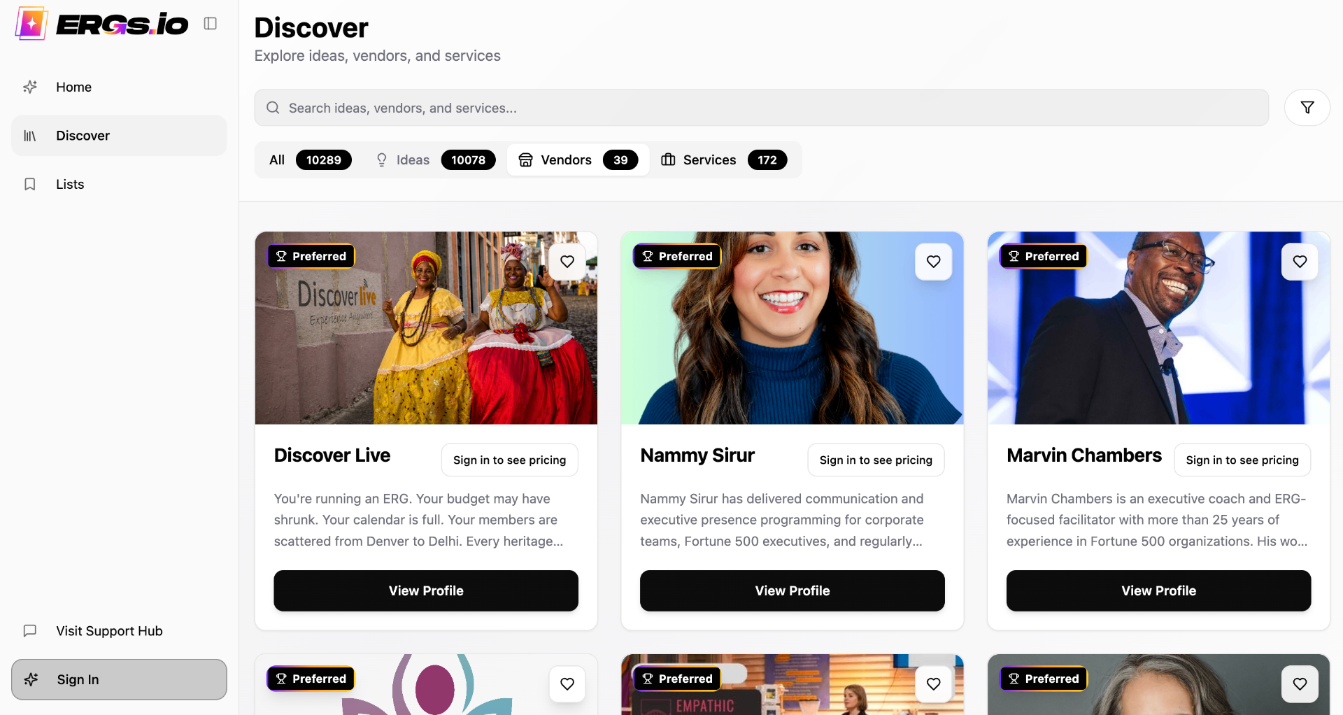 ERGs.io Discover — vendors, ideas, and services
